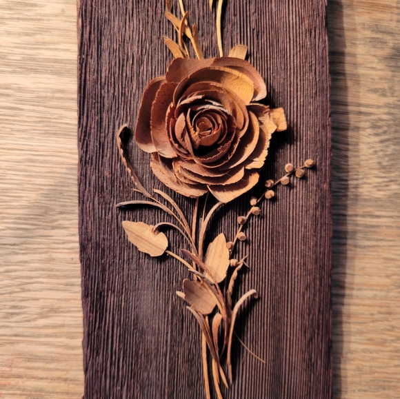 VTG Wooden Flower Wall Plaque. Floral Wall Plaque. Wood Decor. - Picture 2 of 6